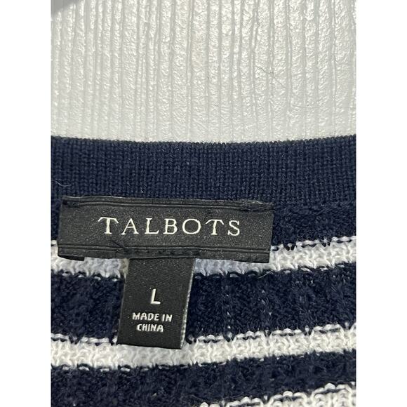 Talbots Poncho Cape Sweater Womens Large Cruise Lace Up Striped Navy White - Picture 5 of 7